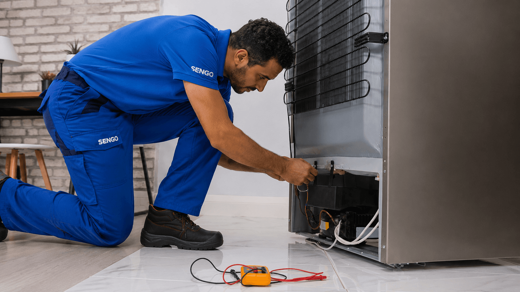 Technicien Sengo effectuant la réparation d'une climatisation centralisée